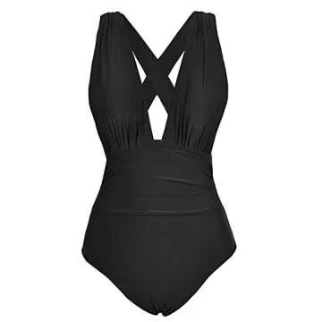Stylish Cupshe Womens Black Front Cross One-piece Swimsuit