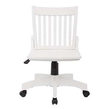 OSP Home Furnishings Deluxe Armless Wood Banker's Desk Chair with Adjustable Height, Locking Tilt, and Heavy Duty Base, White