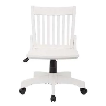 OSP Home Furnishings Deluxe Armless Wood Banker's Desk Chair with Adjustable Height, Locking Tilt, and Heavy Duty Base, White