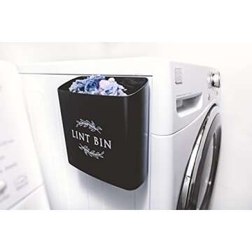 Magnetic Lint Bin - Laundry Room Decor and Accessories, Waste Holder with Cleaning Wire Brush - Magn...