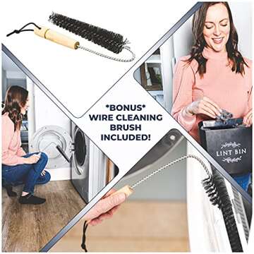 Magnetic Lint Bin - Laundry Room Decor and Accessories, Waste Holder with Cleaning Wire Brush - Magnetic Strip Attachment on Washer & Dryer - Decorative Farmhouse Laundry Room Organization and Storage