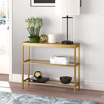 Henn&Hart 36" Wide Rectangular Console Table in Brass, Entryway Table, Accent Table for Living Room,...
