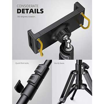 Lamicall Tablet Floor Tripod Stand - 64.9" Tablet Holder Mount with Adjustable Height for Stream/Watching with Bluetooth Remote, for iPad Pro 12.9, Mini, Air, iPhone and 4.7-13" Tablet and Cellphone