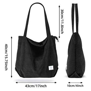 KALIDI Women Corduroy Tote Bag Large Shoulder Bag with Zipper Pockets Big Capacity Casual Handbags S...
