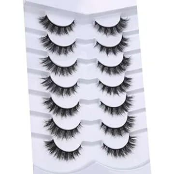 Pooplunch False Eyelashes Cat Eye Lashes Natural Short 8D Fluffy Wispy Faux Mink Lashes Wispies Fake Eyelashes 7 Pairs Multipack