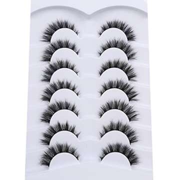 Pooplunch False Eyelashes Cat Eye Lashes Natural Short 8D Fluffy Wispy Faux Mink Lashes Wispies Fake Eyelashes 7 Pairs Multipack