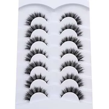 Pooplunch False Eyelashes Cat Eye Lashes Natural Short 8D Fluffy Wispy Faux Mink Lashes Wispies Fake Eyelashes 7 Pairs Multipack