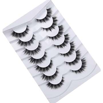Pooplunch False Eyelashes Cat Eye Lashes Natural Short 8D Fluffy Wispy Faux Mink Lashes Wispies Fake Eyelashes 7 Pairs Multipack