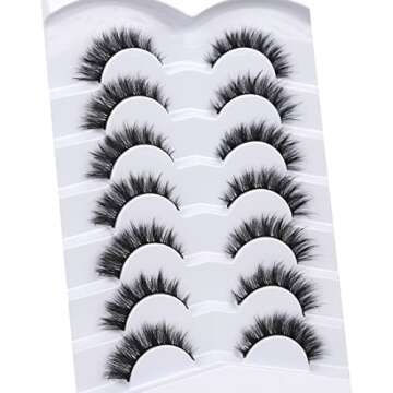 Pooplunch False Eyelashes Cat Eye Lashes Natural Short 8D Fluffy Wispy Faux Mink Lashes Wispies Fake Eyelashes 7 Pairs Multipack