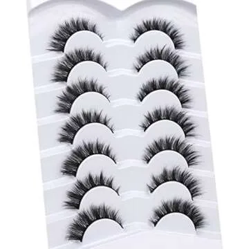 Pooplunch False Eyelashes Cat Eye Lashes Natural Short 8D Fluffy Wispy Faux Mink Lashes Wispies Fake Eyelashes 7 Pairs Multipack