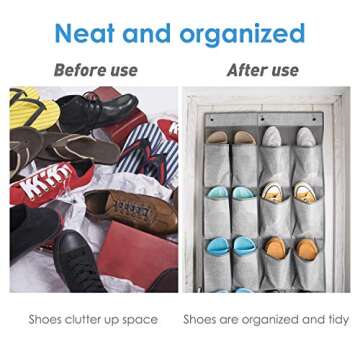 Criusia 24 Pockets Over Door Hanging Shoe Organizer, Hanging Shoe Holder for Storage Men Sneakers, Women High Heeled Shoes and Slippers, Useful for Bedroom Closet Bathroom, Grey