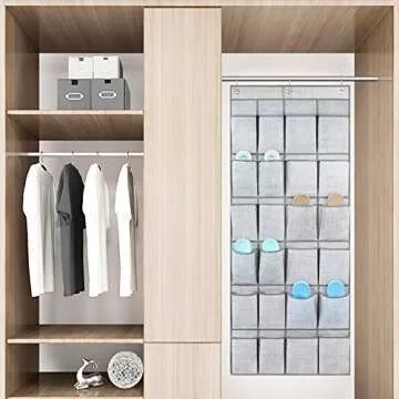 Criusia 24 Pockets Over Door Hanging Shoe Organizer, Hanging Shoe Holder for Storage Men Sneakers, Women High Heeled Shoes and Slippers, Useful for Bedroom Closet Bathroom, Grey