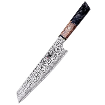 MITSUMOTO SAKARI 8 inch Japanese Kiritsuke Chef Knife, Hand Forged Japanese Sushi Knife, AUS-10 Prem...