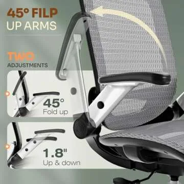 GABRYLLY Ergonomic Office Chair, High Back Home Desk Chair with Headrest, Flip-Up Arms, 90-120° Tilt Lock and Wide Cushion, Big and Tall Mesh Chairs for Man Woman, Grey Task Chair