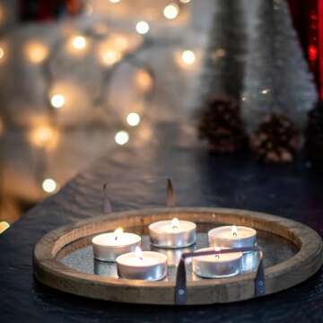 Stonebriar Round Wooden Serving Tray with Metal Handles - Rustic Centerpiece