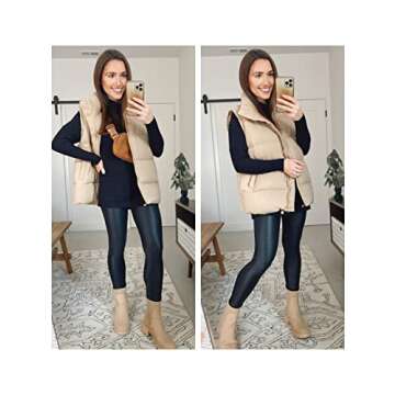 Athlisan Womens Zip Up Puffer Vest Stand Collar Sleeveless Padded Jacket Coat(Khaki-XS)