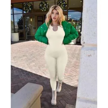 GXIN Women's Yoga Ribbed Jumpsuit Sexy One Piece Tank Top Fashion Jumpsuits Beige