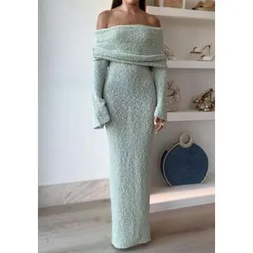 Unybwonn Womens Off Shoulder Tube Top Dresses Long Crochet Going Out Green Dress Formal Wedding Gues...