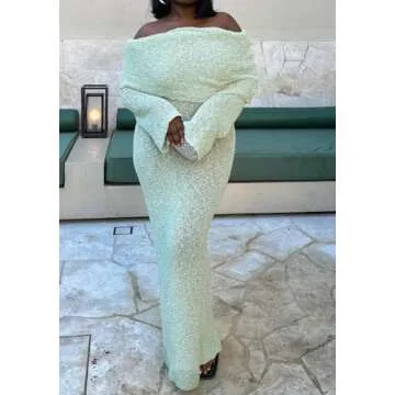 Unybwonn Womens Off Shoulder Tube Top Dresses Long Crochet Going Out Green Dress Formal Wedding Guest Elegant Dresses