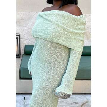 Unybwonn Womens Off Shoulder Tube Top Dresses Long Crochet Going Out Green Dress Formal Wedding Guest Elegant Dresses