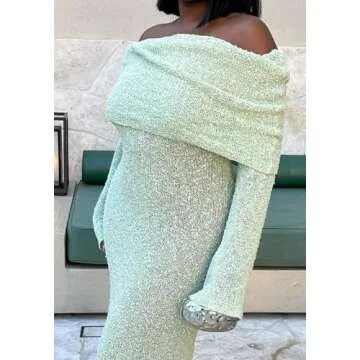 Unybwonn Womens Off Shoulder Tube Top Dresses Long Crochet Going Out Green Dress Formal Wedding Guest Elegant Dresses