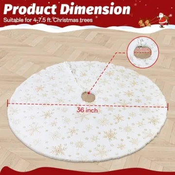 Luxury White Christmas Tree Skirt with Snowflakes