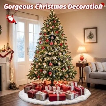 Luxury White Christmas Tree Skirt with Snowflakes
