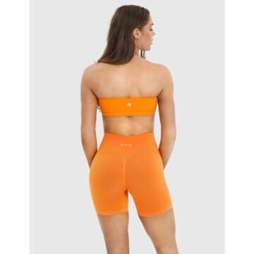 NEWVISISTER Bandeau Sports Bras for Women Detachable Straps Padded Bralette Bra Yoga Fitness Workout Crop Top, Orange, Large