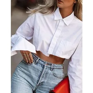 MISSACTIVER Women's Stylish Long Sleeve Crop Blouse
