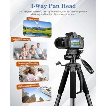 JOILCAN 75" Camera Tripod, Tripod for Camera Cell Phone, Aluminum Heavy Duty Tripods Stand, Tall Tra...