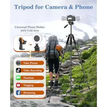 JOILCAN 75" Camera Tripod, Tripod for Camera Cell Phone, Aluminum Heavy Duty Tripods Stand, Tall Travel Tripod with Carry Bag Compatible with iPhone Canon Nikon DSLR Camera Laser Projector