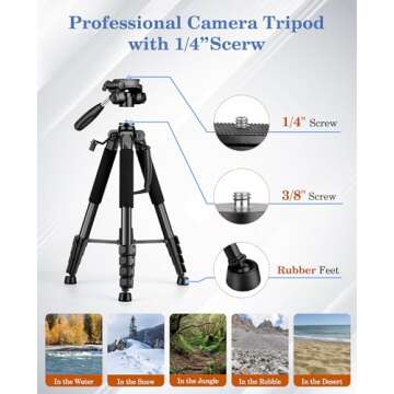 JOILCAN 75" Camera Tripod, Tripod for Camera Cell Phone, Aluminum Heavy Duty Tripods Stand, Tall Travel Tripod with Carry Bag Compatible with iPhone Canon Nikon DSLR Camera Laser Projector