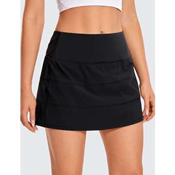 CRZ YOGA Women's Lightweight High Waisted Tennis Skirts A Line Athletic Workout Running Sports Golf Skorts with Pockets Black Small