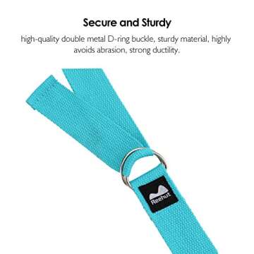 REEHUT Yoga Strap 6ft with Ebook - Durable Polyester Cotton Exercise Straps w/Adjustable D-Ring Buckle for Stretching, General Fitness, Flexibility and Physical Therapy Sky Blue