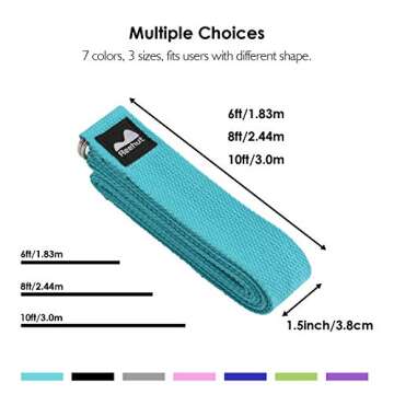 REEHUT Yoga Strap 6ft with Ebook - Durable Polyester Cotton Exercise Straps w/Adjustable D-Ring Buckle for Stretching, General Fitness, Flexibility and Physical Therapy Sky Blue