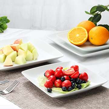 Yedio Porcelain Square Dinner Plates, 10.75 Inch Square Serving Plate for Steak, Pasta, Salad, Snacks, Pizza, Appetizer Plates, Set of 6, White