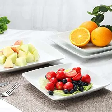 Yedio Porcelain Square Dinner Plates, 10.75 Inch Square Serving Plate for Steak, Pasta, Salad, Snacks, Pizza, Appetizer Plates, Set of 6, White