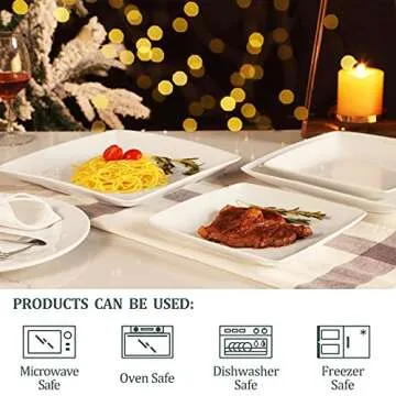 Yedio Porcelain Square Dinner Plates, 10.75 Inch Square Serving Plate for Steak, Pasta, Salad, Snacks, Pizza, Appetizer Plates, Set of 6, White