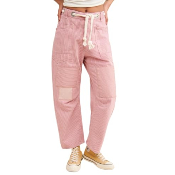 Kedera Jeans for Women Patchwork Striped Low-Slung Loose Wide Leg Cargo Baggy Pants Y2k Vintage Barr...