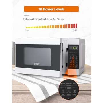 Commercial CHEF CHM990W 900 Watt Counter Top Microwave Oven, 0.9 Cubic Feet, White Cabinet
