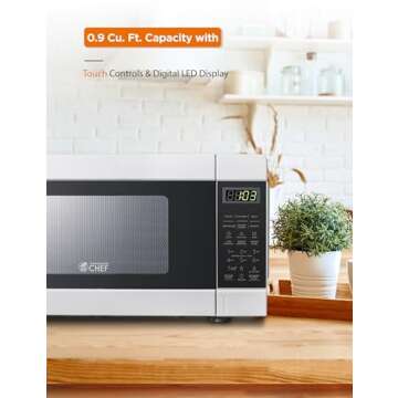 Commercial CHEF CHM990W 900 Watt Counter Top Microwave Oven, 0.9 Cubic Feet, White Cabinet