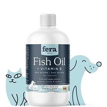 Fera Pet Organics Health Essentials Supplement Bundle for Dogs and Cats, Includes: 8 Oz Omega 3 Fish Oil with EPA & DHA, 60 Scoops Organic Probiotics with Prebiotics, 90 Hip & Joint Soft Chews