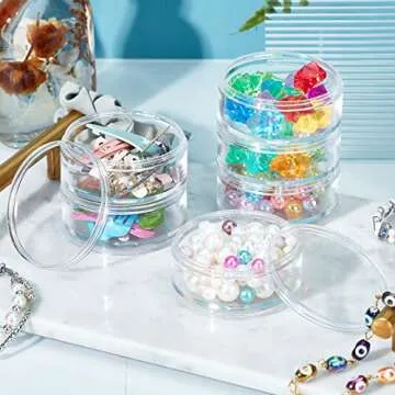 PH PandaHall 2 Sets 5 Layer Cylinder Stackable Bead Containers 15ml Plastic Round Clear Storage Organizer Box with Screw Lid for Make Up, Eye Shadow, Nails, Gems, Beads, Jewelry, Small Items