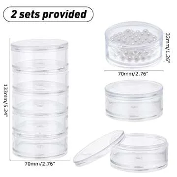 PH PandaHall 2 Sets 5 Layer Cylinder Stackable Bead Containers 15ml Plastic Round Clear Storage Organizer Box with Screw Lid for Make Up, Eye Shadow, Nails, Gems, Beads, Jewelry, Small Items