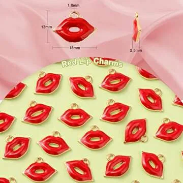 DanLingJewelry 100pcs Enamel Red Lip Charms Alloy Enamel Pendants Mini Lip Kiss Dangle Charms for Ne...