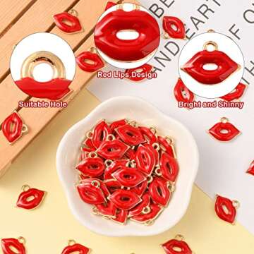 DanLingJewelry 100pcs Enamel Red Lip Charms Alloy Enamel Pendants Mini Lip Kiss Dangle Charms for Necklace Earrings Jewelry Making