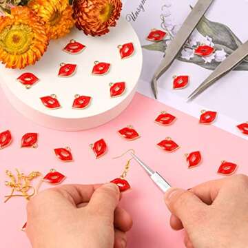 DanLingJewelry 100pcs Enamel Red Lip Charms Alloy Enamel Pendants Mini Lip Kiss Dangle Charms for Necklace Earrings Jewelry Making