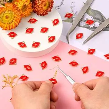 DanLingJewelry 100pcs Enamel Red Lip Charms Alloy Enamel Pendants Mini Lip Kiss Dangle Charms for Necklace Earrings Jewelry Making