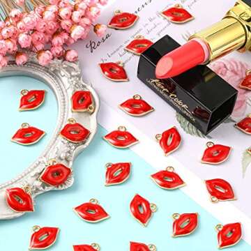 DanLingJewelry 100pcs Enamel Red Lip Charms Alloy Enamel Pendants Mini Lip Kiss Dangle Charms for Necklace Earrings Jewelry Making
