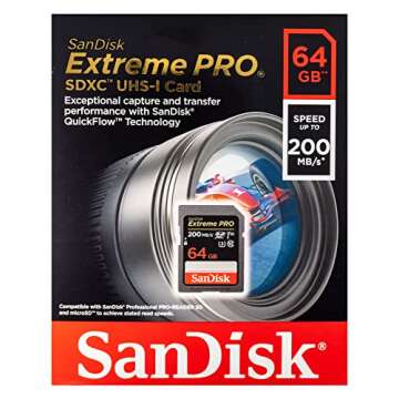 SanDisk 64GB SDXC SD Extreme Pro Memory Card Works with Canon EOS R, RP, M, M10 Mirrorless Camera Cl...